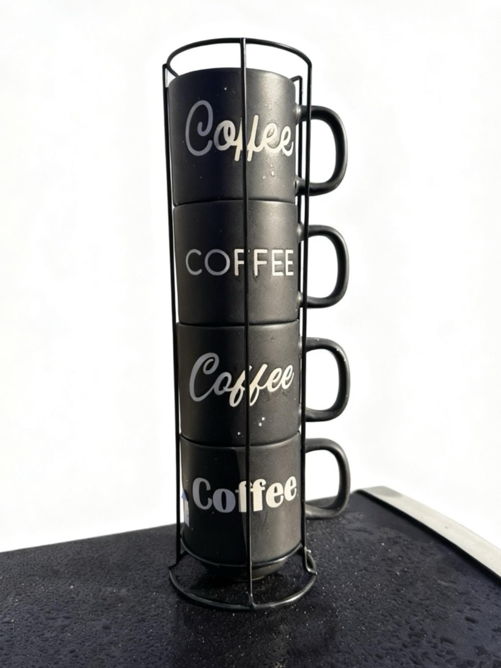 Sheffield Home Black Stackable Coffee Mug Set with Wire Rack - Never used